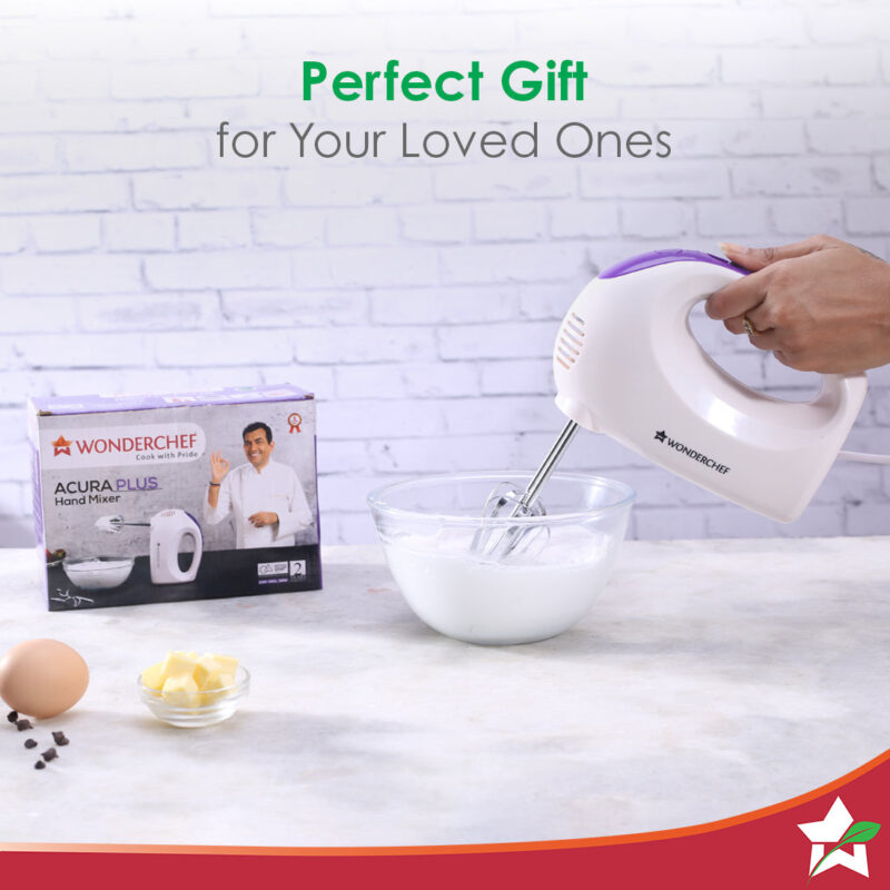 Acura Plus 200 W Electric Hand Mixer I 5 Speed Option I Compact I Light Weight I Hand Blender I Cake Maker I Egg Beater I Dough Maker I Stainless Steel Beater Whisk and Dough Kneading Hooks I 2 Years Warranty I Bakeware I White - Image 6