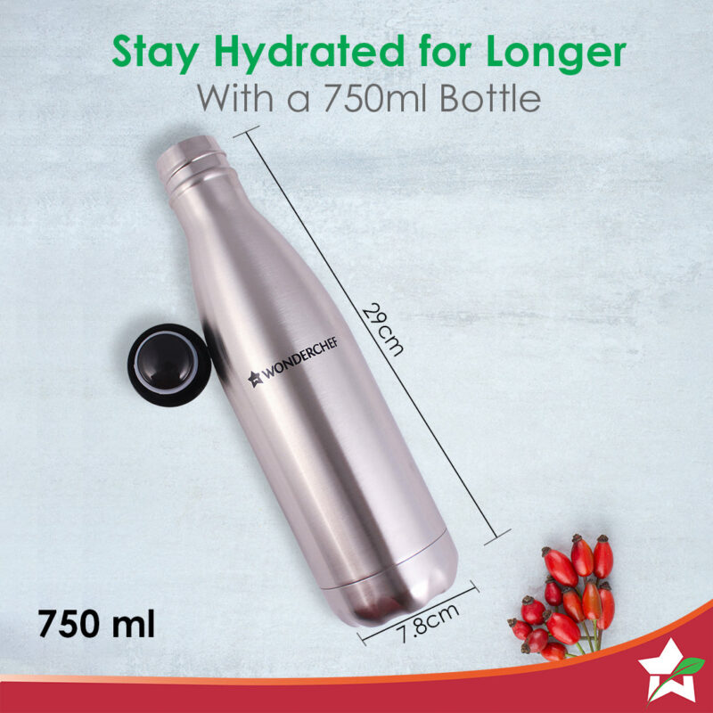 Aqua-Bot, 750ml, Double Wall Stainless Steel Vacuum Insulated Hot and Cold Flask, Spill & Leak Proof, Silver, 2 Years Warranty - Image 6