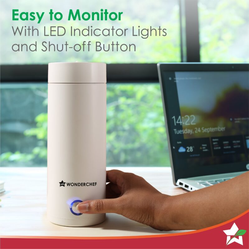 Crescent Travel Kettle | 400ml | Sleek and Compact | Leak-proof | Steam Release System | High-Quality Stainless Steel Interior | LED Indicator | Complete Manual Control - Image 5