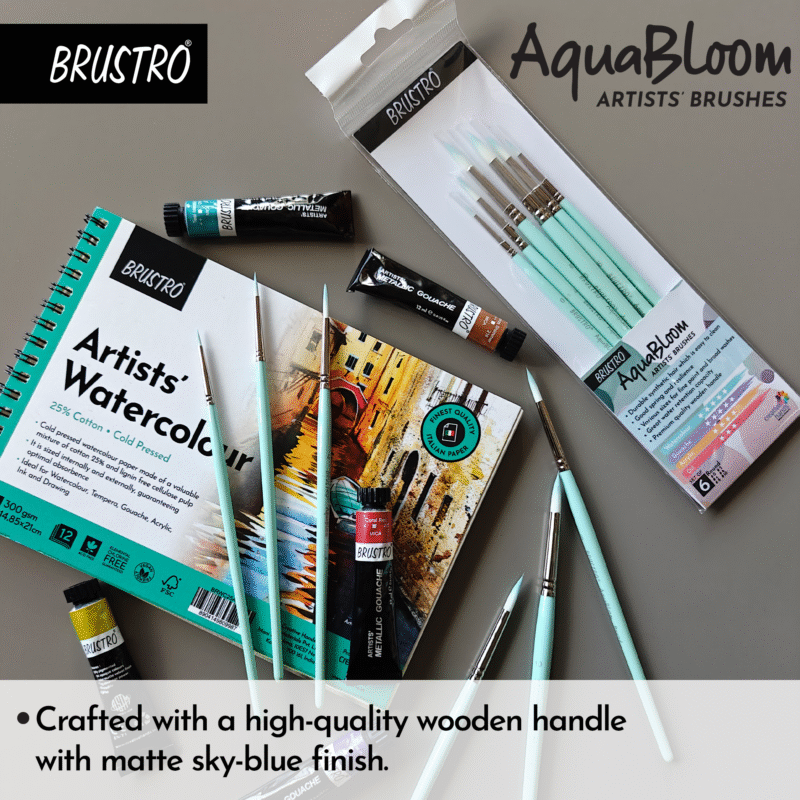 BRUSTRO AquaBloom Artist's Paint Brushes | Round | Set of 6 - Sizes (0, 2, 4, 6, 8, 10) | Wooden Handle, Comfortable Grip, Synthetic Bristles, Ideal for Watercolour, Gouache, Painting. - Image 4