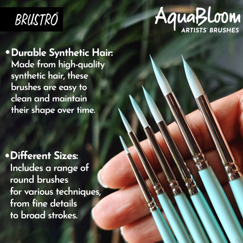 BRUSTRO AquaBloom Artist's Paint Brushes | Round | Set of 6 - Sizes (0, 2, 4, 6, 8, 10) | Wooden Handle, Comfortable Grip, Synthetic Bristles, Ideal for Watercolour, Gouache, Painting. - Image 3