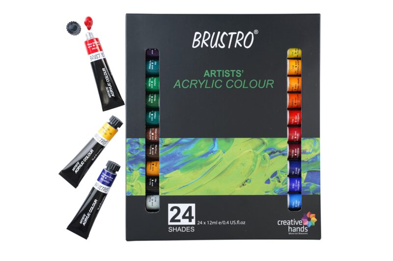 BRUSTRO Acrylic Paint colour set | Set of 24 Colours X 12ml Tubes | Highly pigmented, Intermixable, Perfect For Students, Adults, Beginners, Professionals and Artists - Image 4