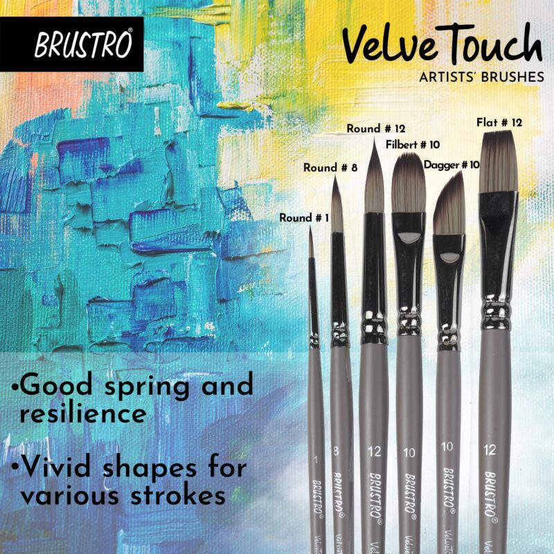 BRUSTRO Acrylic Paint Set of 24, Multicolour 12ml Tubes with Acrylic Papers 400 GSM A5, (Contains 18 + 6 Free Sheets) and VelveTouch Artist Brushes set of 6 - Image 5