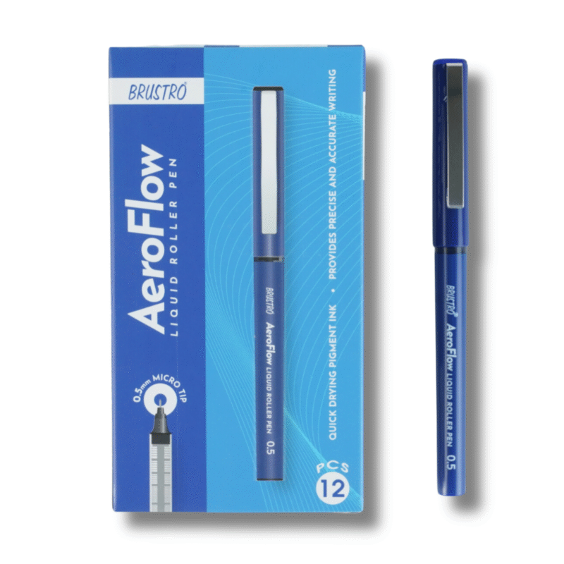 BRUSTRO AeroFlow Liquid Ink Rollerball Pens 0.5 Micro Tip Pack of 12 (Vibrant Blue ink) - Image 7