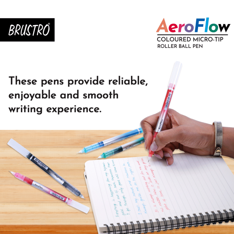 BRUSTRO AeroFlow Coloured Micro-Tip Roller Ball Pen | Tip size - 0.5 mm - Set of 8 |Leakproof, Quick Dry, Acid-Free, Non-Toxic,Fade Resistant,Ideal for Drawing,Doodling, Office, Stationery, School use - Image 6
