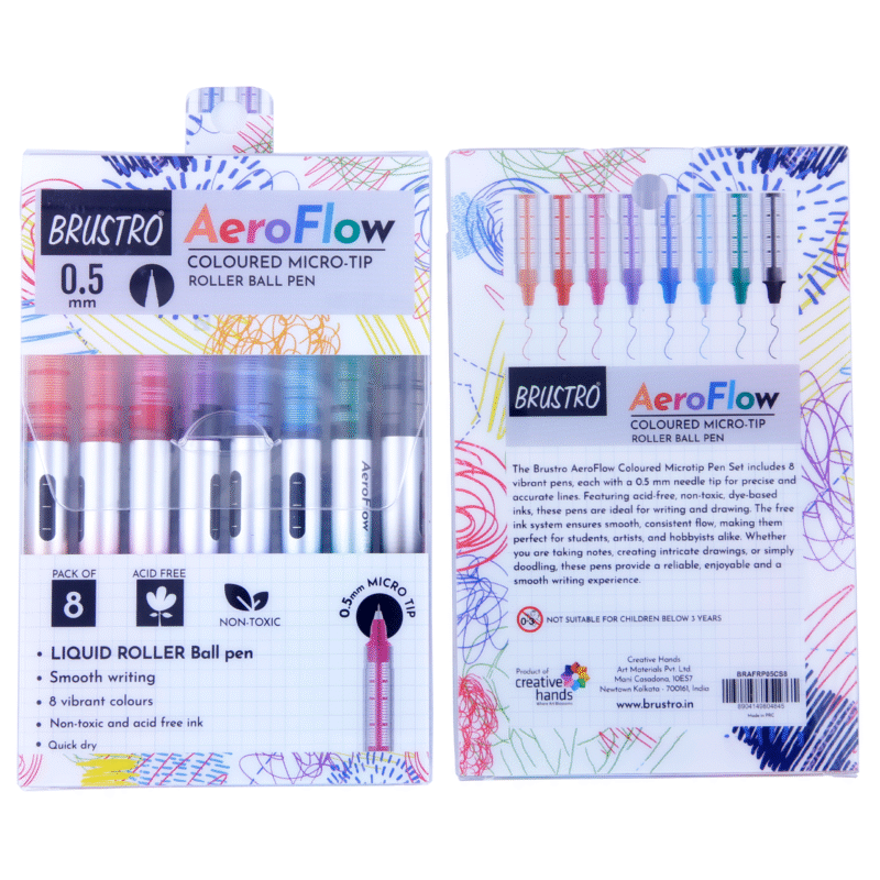 BRUSTRO AeroFlow Coloured Micro-Tip Roller Ball Pen | Tip size - 0.5 mm - Set of 8 |Leakproof, Quick Dry, Acid-Free, Non-Toxic,Fade Resistant,Ideal for Drawing,Doodling, Office, Stationery, School use - Image 3