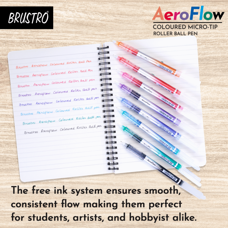 BRUSTRO AeroFlow Coloured Micro-Tip Roller Ball Pen | Tip size - 0.5 mm - Set of 8 |Leakproof, Quick Dry, Acid-Free, Non-Toxic,Fade Resistant,Ideal for Drawing,Doodling, Office, Stationery, School use - Image 4