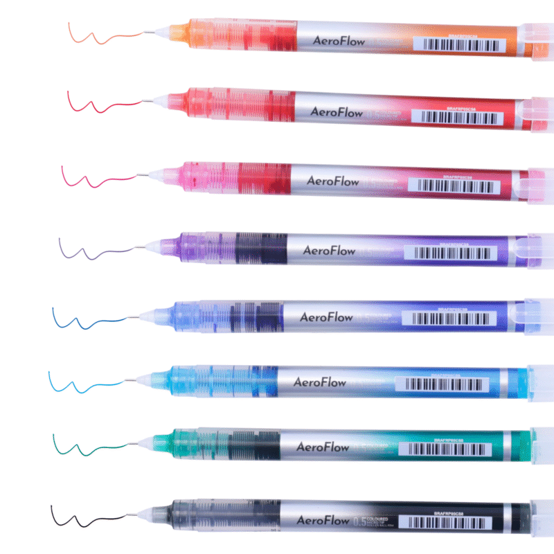 BRUSTRO AeroFlow Coloured Micro-Tip Roller Ball Pen | Tip size - 0.5 mm - Set of 8 |Leakproof, Quick Dry, Acid-Free, Non-Toxic,Fade Resistant,Ideal for Drawing,Doodling, Office, Stationery, School use