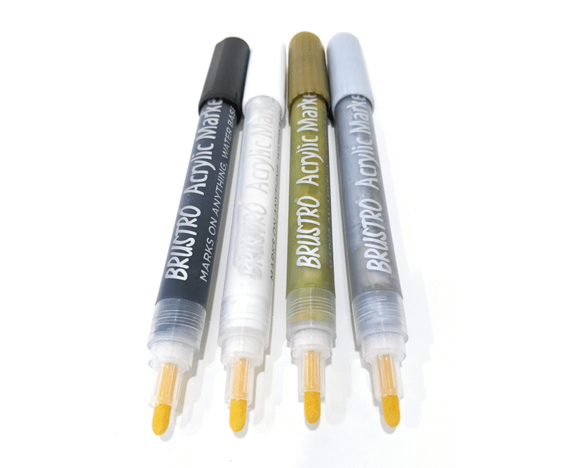 Brustro Acrylic (DIY) Marker Set of 4 - Gold Silver Black and White