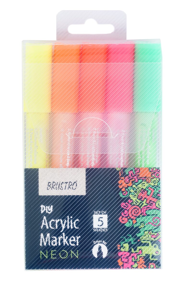 Brustro Acrylic (DIY) Marker Set of 5-Fluroscent Shade with Black Sketchbook - Image 2