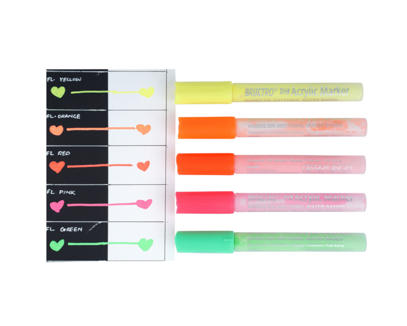 Brustro Acrylic (DIY) Marker Set of 5 (Fluorescent Shades) for Craftworks, School Projects, and Other Presentations - Image 3