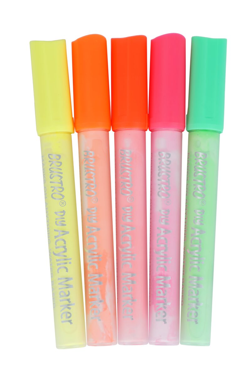 Brustro Acrylic (DIY) Marker Set of 5 (Fluorescent Shades) for Craftworks, School Projects, and Other Presentations - Image 2