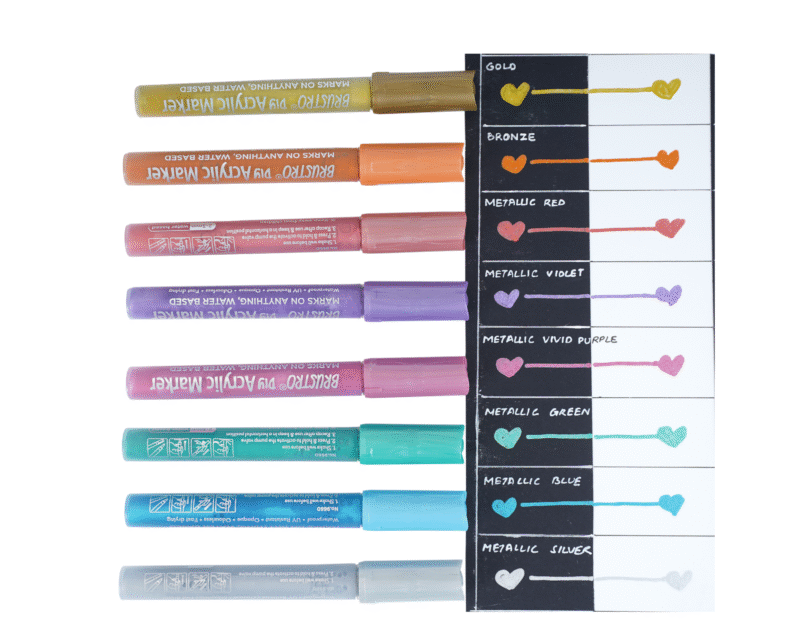 Brustro Acrylic (DIY) Marker Set of 8 (Metallic Shades) for Craftworks, School Projects, and Other Presentations - Image 3