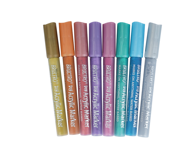 Brustro Acrylic (DIY) Marker Set of 8 (Metallic Shades) for Craftworks, School Projects, and Other Presentations - Image 2