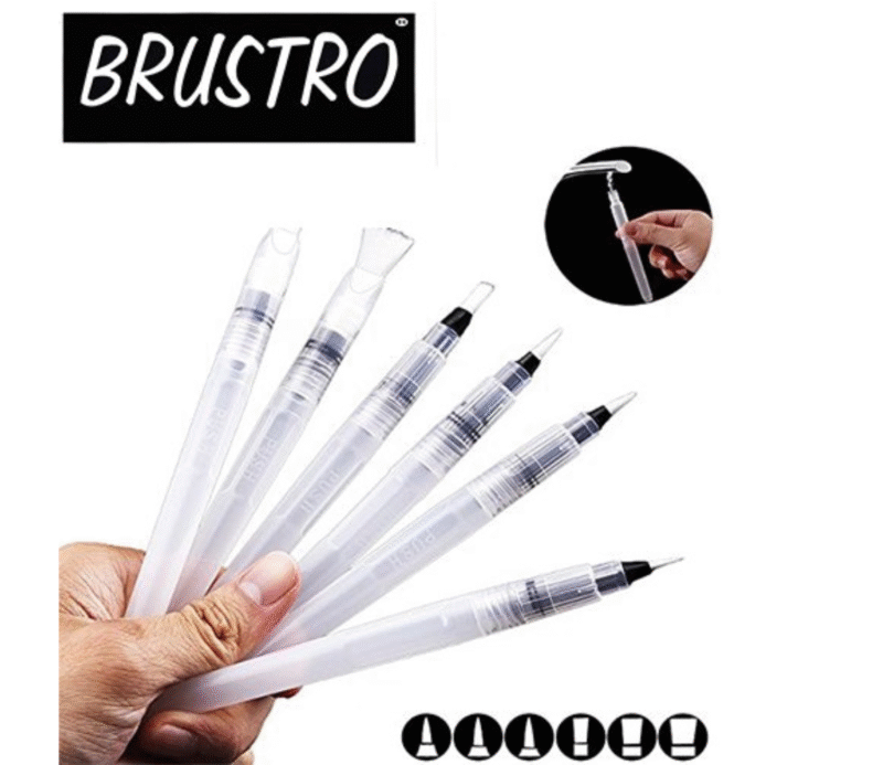 Brustro 3 Flat and Round Aqua Squeeze Leak Proof Watercolour Brush Pen with 9 Sheets Paper Cotton CP 300 GSM, 5x7-inch (Assorted) - Set of 6 - Image 9