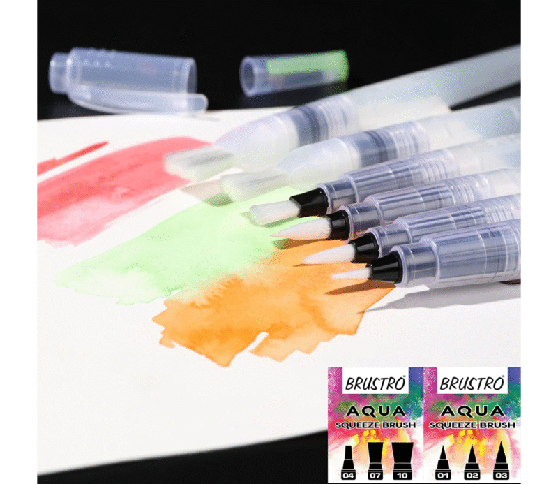 Brustro 3 Flat and Round Aqua Squeeze Leak Proof Watercolour Brush Pen with 9 Sheets Paper Cotton CP 300 GSM, 5x7-inch (Assorted) - Set of 6 - Image 13
