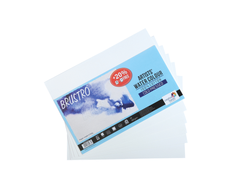 Brustro 100% Cotton Artist's Watercolour Paper 300 GSM A4 Cold Pressed (Pack of 5+1 Free sheet) - Image 3
