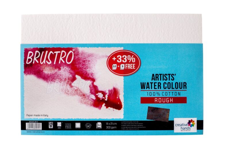 Brustro Artists’ Watercolour Paper 300 GSM 14 cm x 21 m Rough (Pack of 12 + 3 Free Sheets)