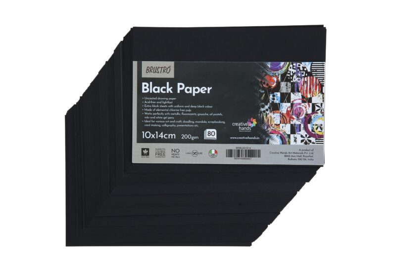 Brustro Black Paper - 200 GSM Size ( Small ) 10 cm x 14 cm (Pack of 80 Sheets)