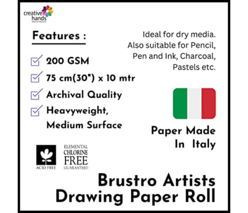 Brustro Artist Drawing Paper Roll 200 Gsm. Size 75 cm(30") x10 mtr