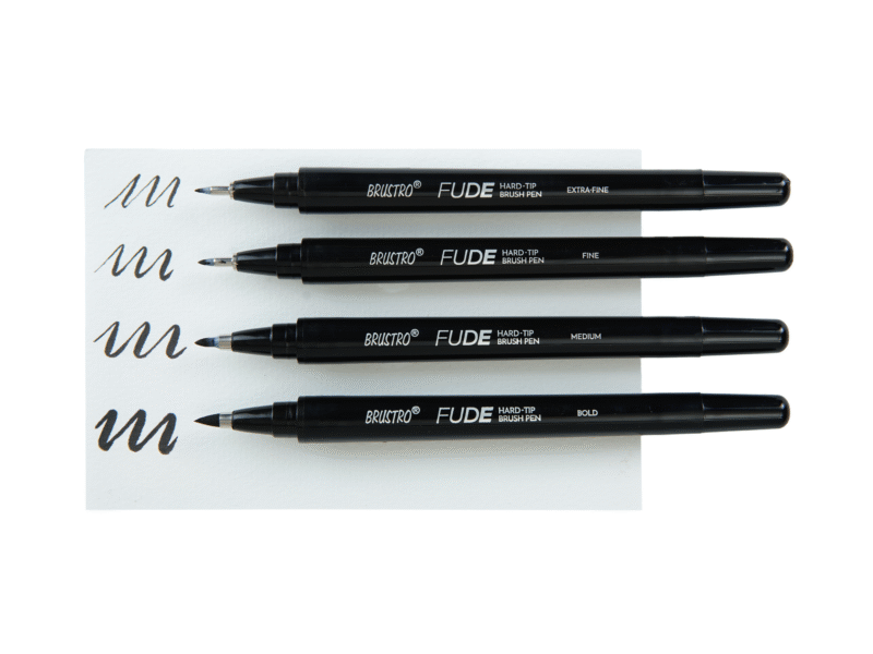 Brustro Fude Hard-tip Black Ink Brush Pen Set of 4. (Extra-fine/Fine/Medium/Bold)