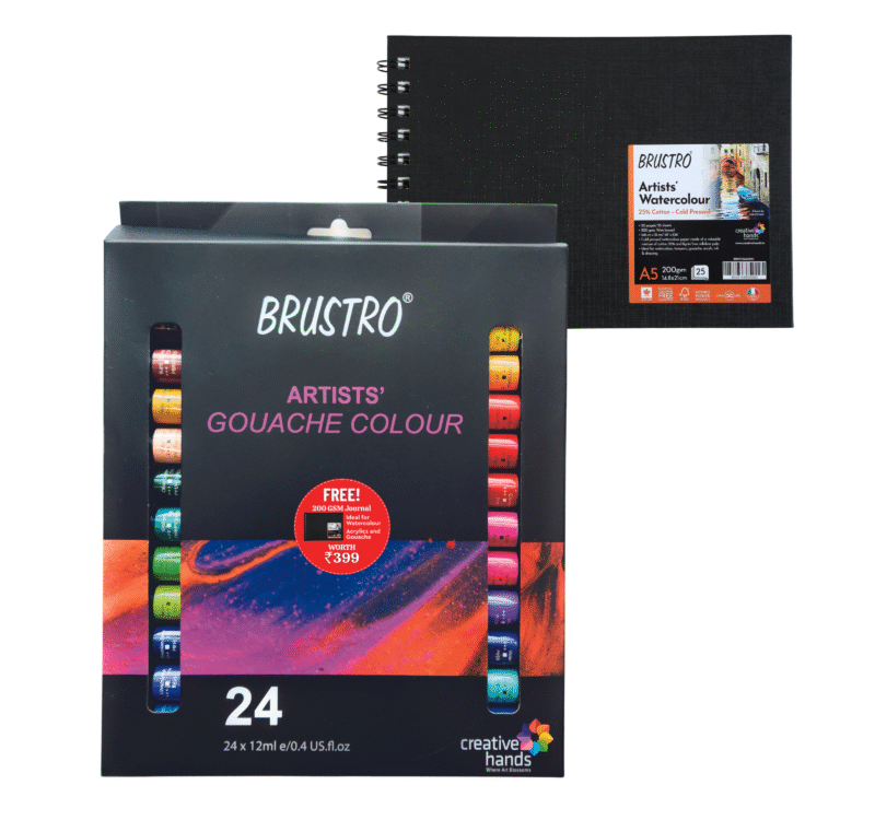 BRUSTRO Artist Gouache Colour Set of 24 Colours X 12ML Tubes with Watercolour Journal - Image 8