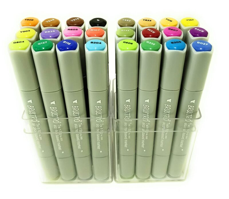 Brustro Twin Tip Alcohol Based Marker Combo of Basic Set of 12 A & 12 B in Crossline PP See Through Box