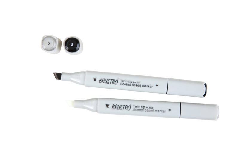 Brustro Twin Tip Alcohol Based Marker Set of (Black & Colourless Blender)