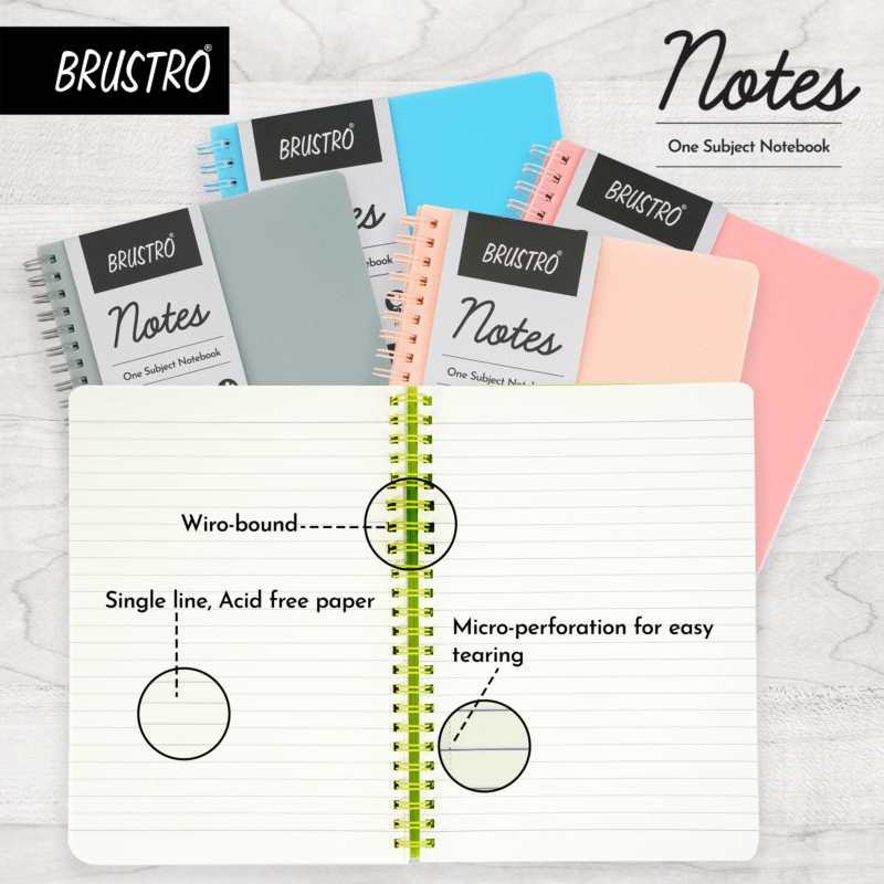 BRUSTRO Notes A5 Size, 1 Subject Ruled Notebook, 80 sheets / 160 pages, 70 gsm ivory paper, Lime Cover, - Image 6