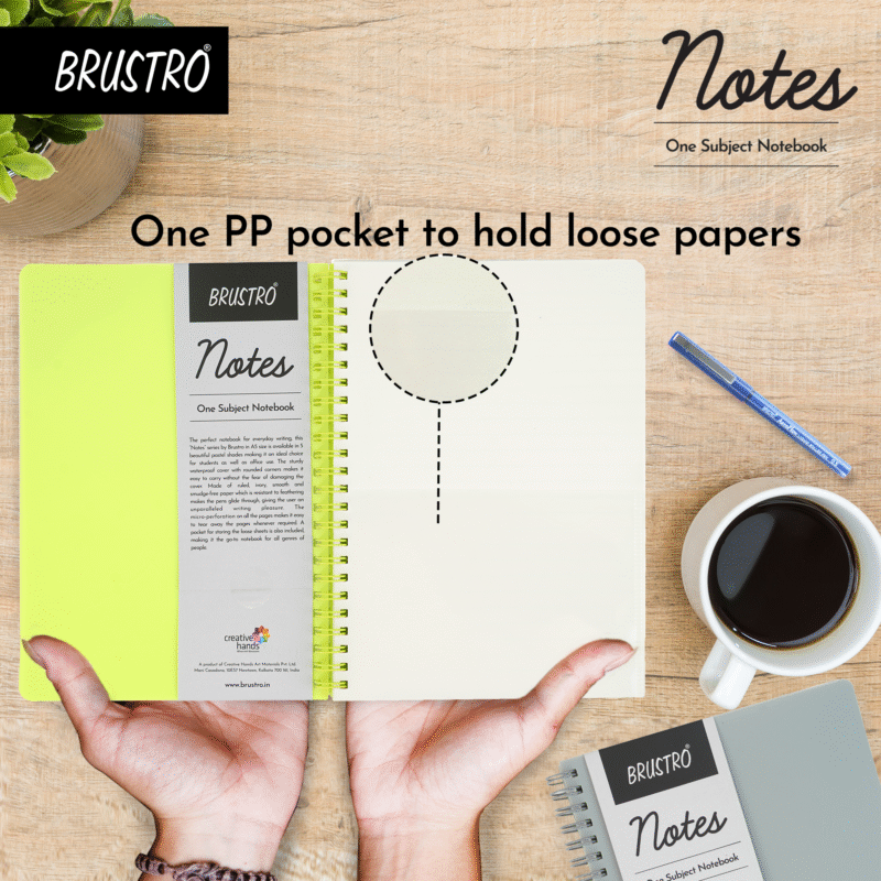BRUSTRO Notes A5 Size, 1 Subject Ruled Notebook, 80 sheets / 160 pages, 70 gsm ivory paper, Lime Cover, - Image 4