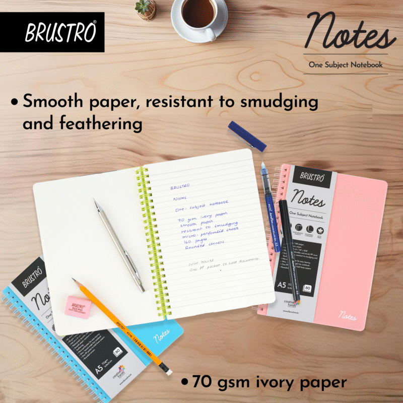 BRUSTRO Notes A5 Size, 1 Subject Ruled Notebook, 80 sheets / 160 pages, 70 gsm ivory paper, Lime Cover, - Image 5