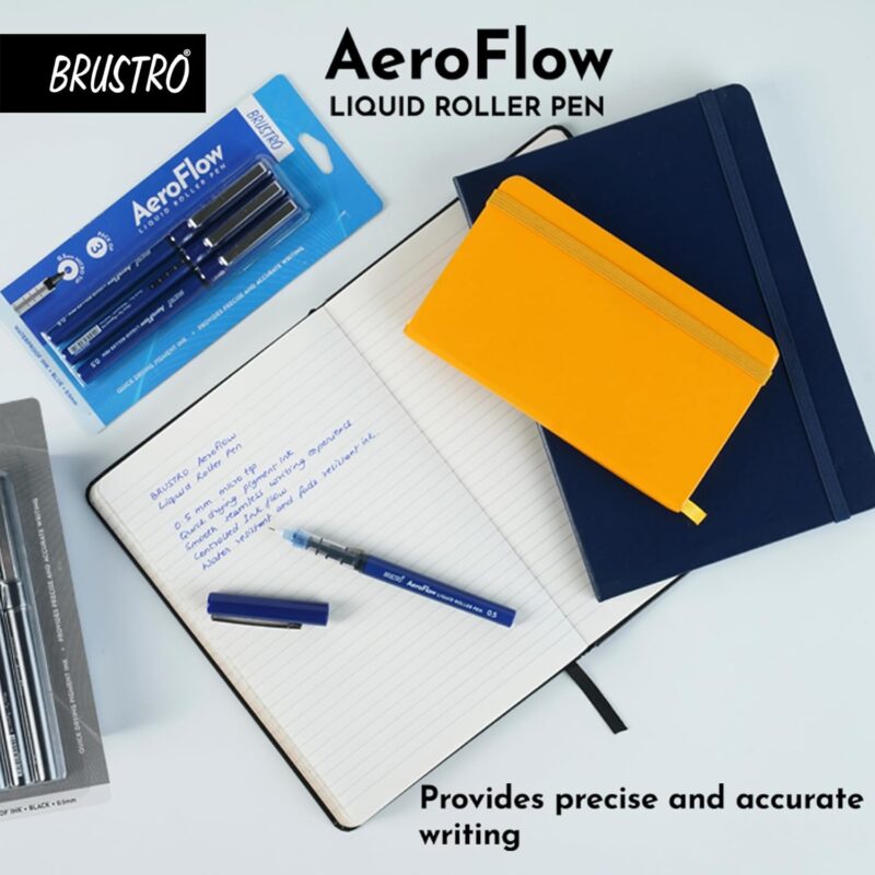 BRUSTRO AeroFlow Liquid Ink Rollerball Pens | Blue | 0.5mm, Micro Tip | Pack of 3| Ideal for Students, Professionals, Office, Exam use, Accurate Smooth Writing, Waterproof, Fade Resistant - Image 8
