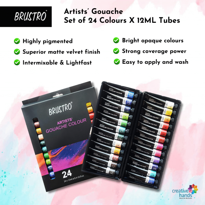 BRUSTRO Artist Gouache Colour Set of 24 Colours X 12ML Tubes with Watercolour Journal
