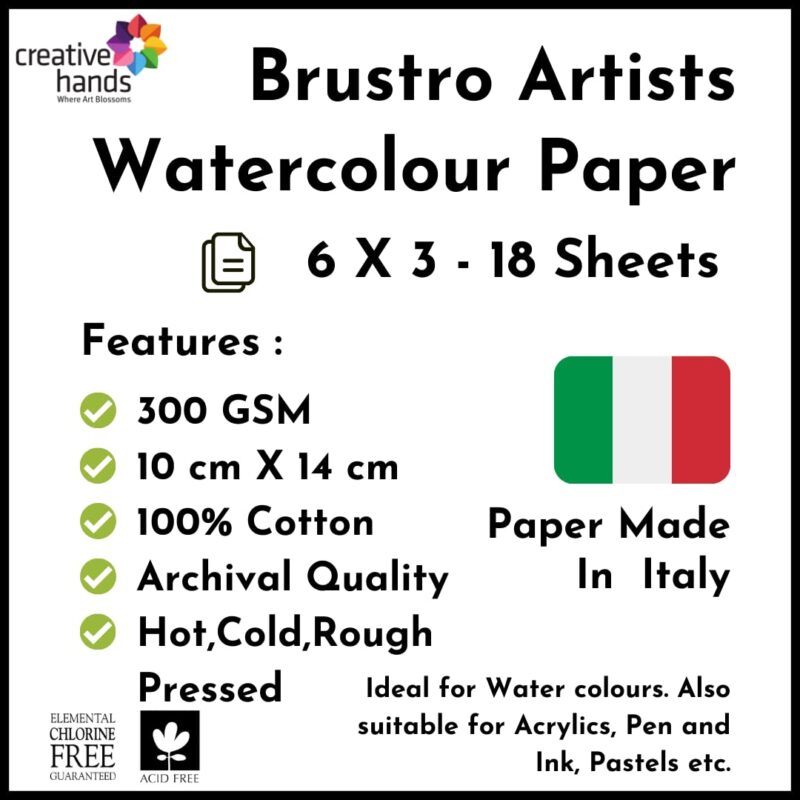 Brustro Artists’ Watercolour paper 100% ASSORTED 300GSM 6X3-18 SHEETS. Size 10 X 14 cm