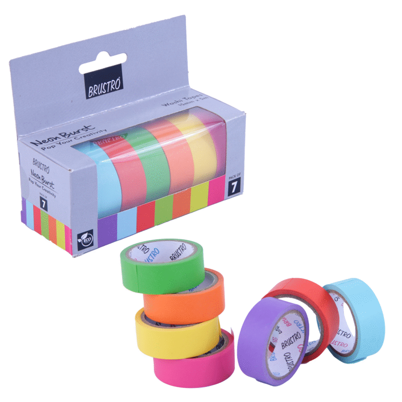 BRUSTRO Neon Burst Washi Tapes | Set of 7 | 15 mm x 5 mtrs | Low Tack Adhesive, Ideal for Scrapbooking, Planners, Card/Gift Wrapping, DIY, Home Decor, Art & Craft Supplies - Image 6