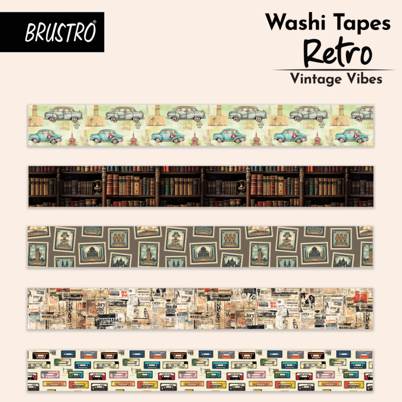 BRUSTRO Washi Tapes Retro Series, 20 mm x 5 m (set of 5)