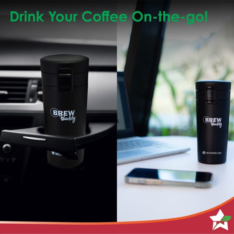 Brew Buddy Portable Coffee Mug | 380 ml | 304 Stainless Steel | Rust Proof | Copper Coated | Double Walled Vacuum Insulation | Safe-Lock System| Anti-Skid Base | 1 Year Warranty - Image 4