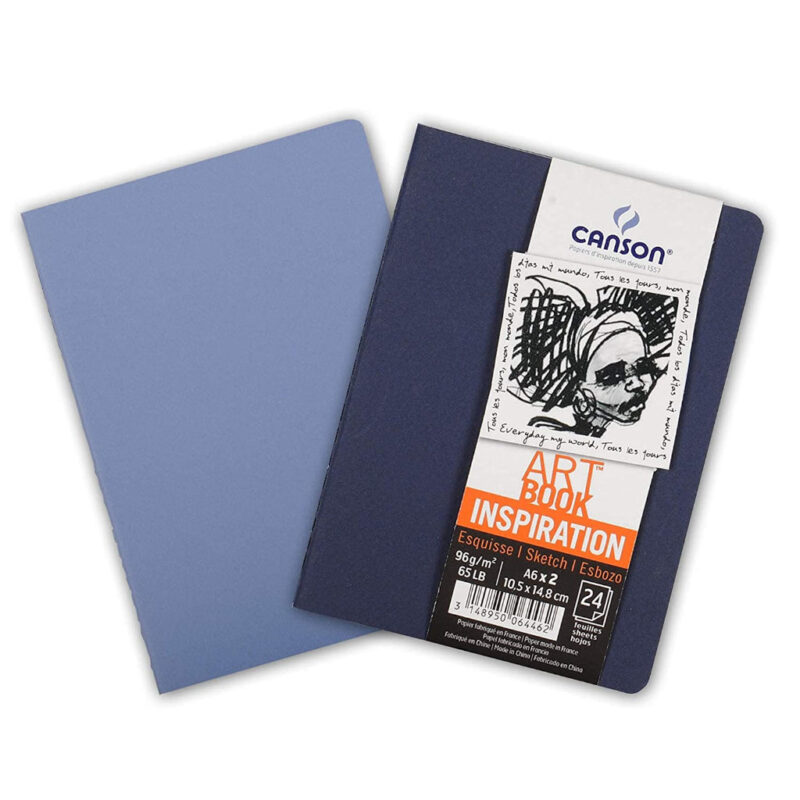 Canson Inspiration 96 Gsm Light Grain A6 Hardbound Books (Pack Of 2- Indigo Blue & Light Blue- 24 Sheets)