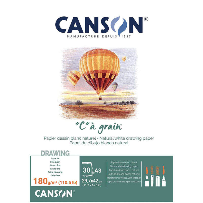 Canson C Grain Drawing 180 Gsm Fine Grain A3 Paper Pad(Natural White- 30 Sheets)