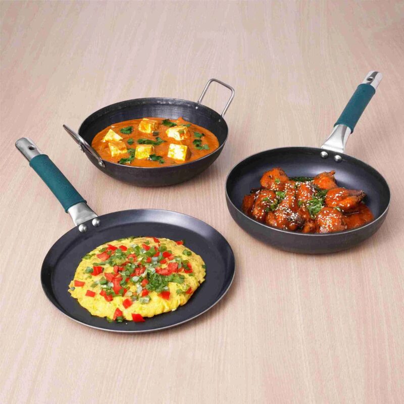 100% Pure Iron Cookware Set: Tawa 26 cm + Fry Pan 25 cm + Kadai 25 cm, Toxin-free Sheet Iron, Pre-seasoned, Kitchen Set for Home - Image 24