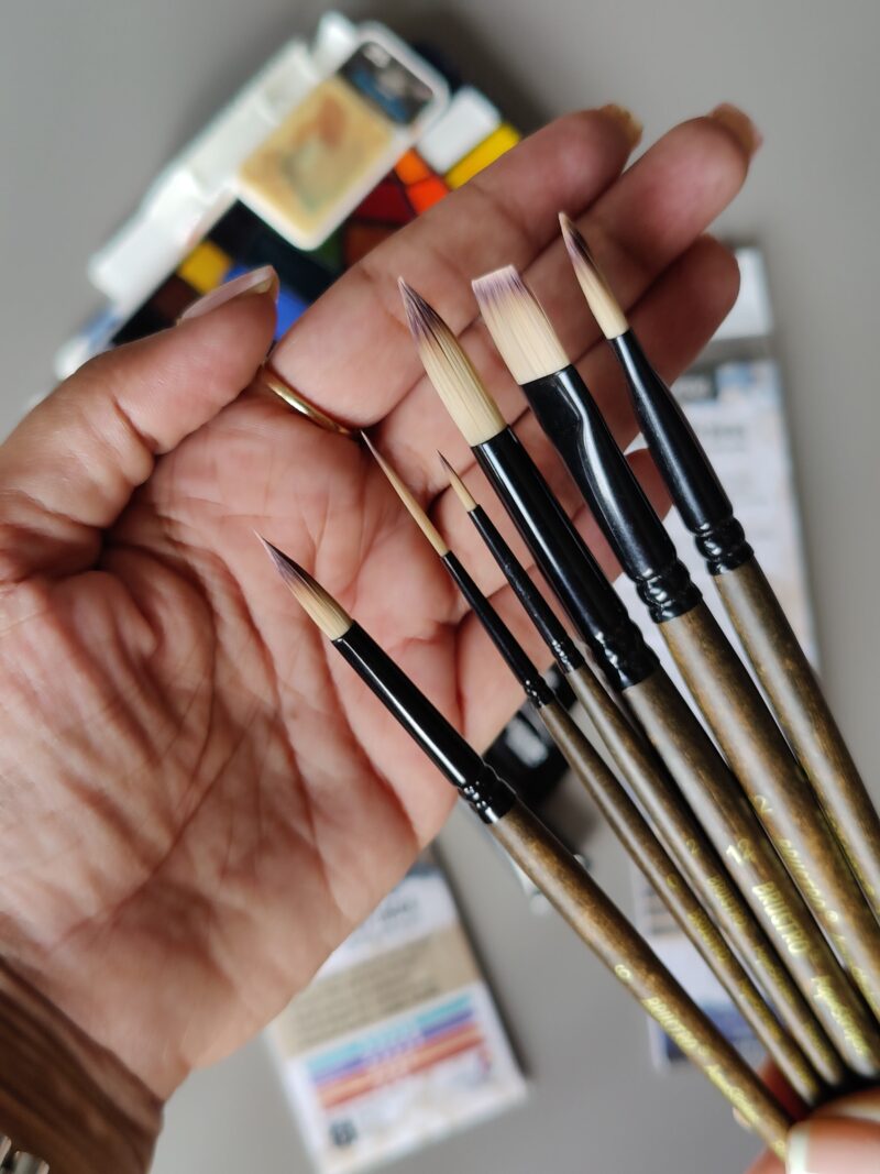 BRUSTRO AquaStrokes Artist Brushes | Set of 6 | Ideal for Watercolour, Gouache, Acrylics, Oil Brush, Synthetic Bristles, Wooden handle | Made for Students and Professionals Artists - Image 2