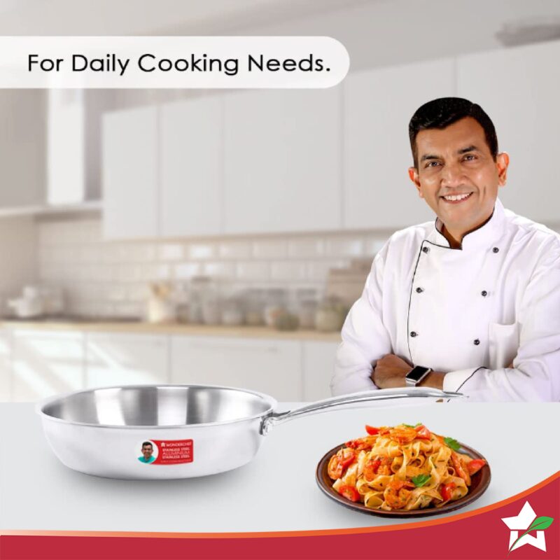 Nigella Tri-ply Stainless Steel 26 cm Fry Pan | 2.6 Litres | 2.5 mm Thickness | With Induction base | Compatible with all cooktops | Riveted Cool-Touch Handle | 10 Year Warranty