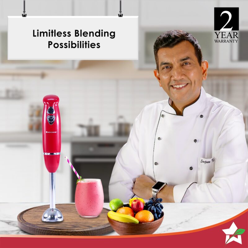 Crimson Edge 400 W Electric Hand Blender | Powerful & Silent Motor | Portable | Easy Control Grip | Hot & Cold Blending | 2 Speed Selection | Anti Rush Sharp Stainless Steel Blades | Detachable stem | 2 Years warranty | Red