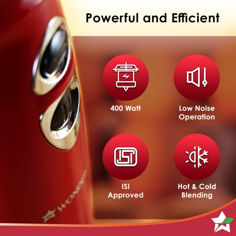 Crimson Edge 400 W Electric Hand Blender | Powerful & Silent Motor | Portable | Easy Control Grip | Hot & Cold Blending | 2 Speed Selection | Anti Rush Sharp Stainless Steel Blades | Detachable stem | 2 Years warranty | Red - Image 2