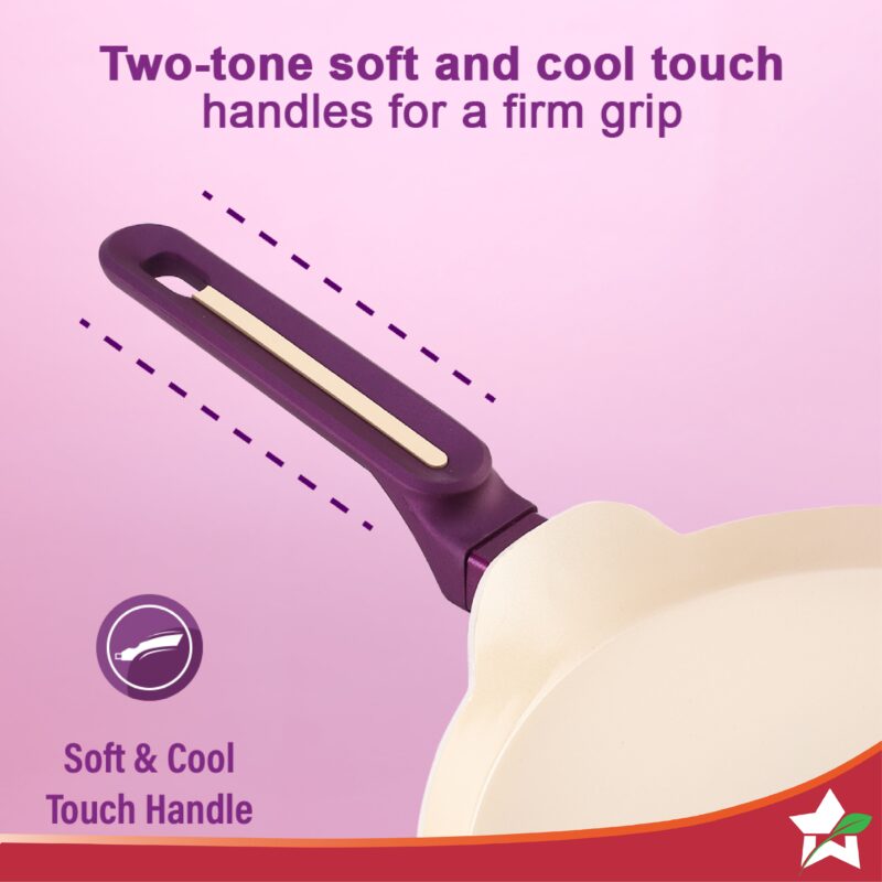 Bellagio Ceramic Non-stick 4 pc Cookware Set, Kadhai with Lid, Fry Pan & Dosa Tawa, Deep Purple, 2 Years Warranty - Image 3