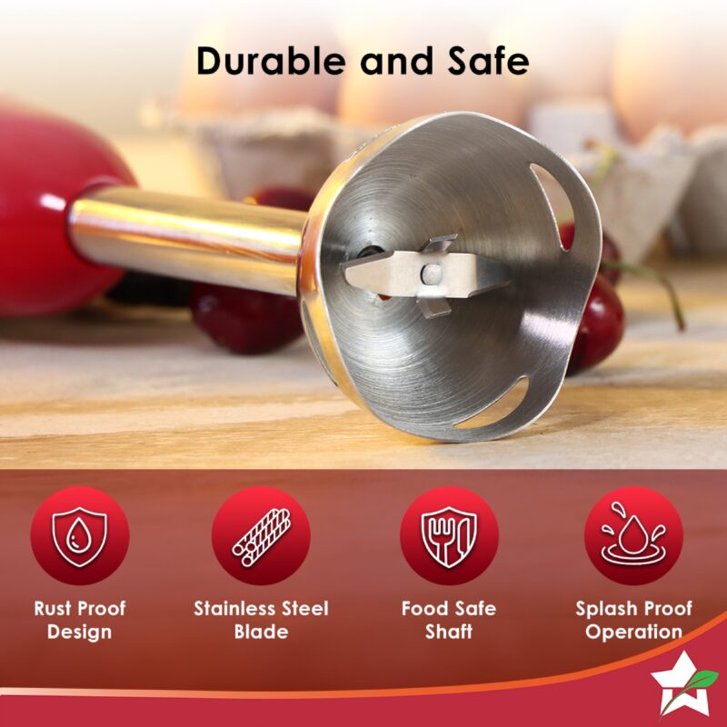 Crimson Edge 400 W Electric Hand Blender | Powerful & Silent Motor | Portable | Easy Control Grip | Hot & Cold Blending | 2 Speed Selection | Anti Rush Sharp Stainless Steel Blades | Detachable stem | 2 Years warranty | Red - Image 3