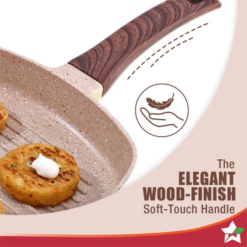 Duralife Die-cast 24 cm Grill Pan | 5 Layer Healthy Duramax Non-Stick Coating | Soft Touch Handle | Pure Grade Aluminium | PFOA Free | 1.5 liters | 2 Year Warranty | Ivory - Image 4