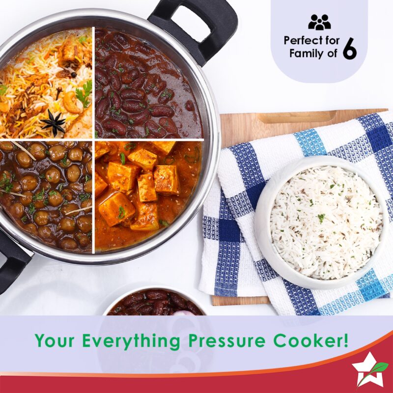 Easy Lock Stainless Steel 5L Outer Lid Pressure Cooker | Induction Compatible | Tri-Ply Bottom | 5 Year Warranty | Free Glass Lid | Silver - Image 6