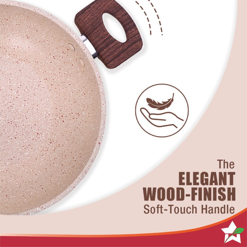 Duralife Die-cast 24 cm Kadhai with lid | 5 Layer Healthy Duramax Non-Stick Coating | Soft Touch Handles | Pure Grade Aluminium | PFOA Free | 2.5 litres | 2 Year Warranty | Ivory - Image 4