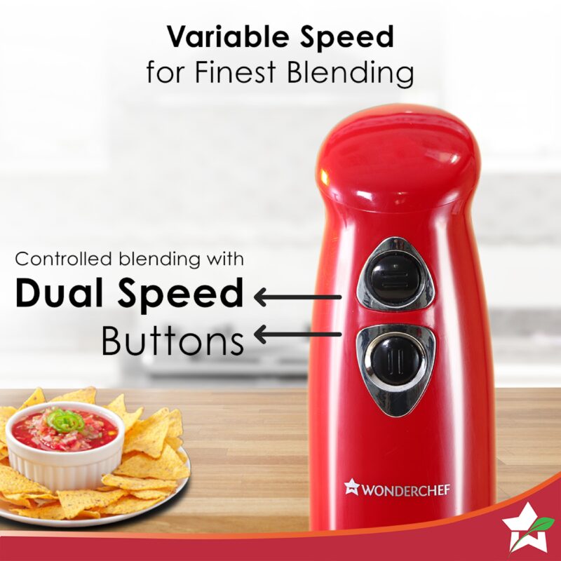 Crimson Edge 400 W Electric Hand Blender | Powerful & Silent Motor | Portable | Easy Control Grip | Hot & Cold Blending | 2 Speed Selection | Anti Rush Sharp Stainless Steel Blades | Detachable stem | 2 Years warranty | Red - Image 5